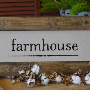 FARMHOUSE - Hand Painted Sign with Stained Wood Frame (14 in by 32 in)