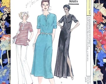 Dress Pattern, Vogue 7028, Size 10, Very Easy Vogue Pattern:  Pullover Dress with Front Slit, Tunic & Pants - STRETCHABLE KNITS ONLY