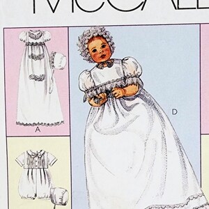 Baby Christening Gown Pattern, UNCUT, McCall's 6221, Size Baby NB - LG,  Baby Clothes:  Christening Gown,  Bonnet, and Romper