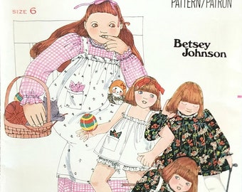 Girl Dress Pattern, UNCUT, Butterick 5279, Size 6 (child), 70s Betsy Johnson Children's Dress, Pinafore, Bloomers and Handkerchief