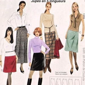 May include: A sewing pattern for five different skirt lengths, sizes 4-6-8-10. The pattern includes instructions for making a skirt with a waistband and a zipper. The pattern is called "Quick & Easy" and is from McCall's.