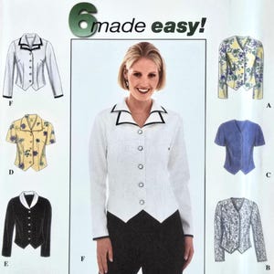 Short Blouse Pattern, UNCUT, Simplicity 8468, Size 8-12, Front Button Semi-fitted, Shaped Hem, V-neck, Long or Short Sleeves