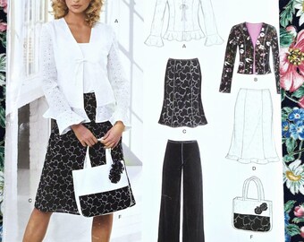 Flared Skirt and Light Jacket Pattern, UNCUT, Simplicity New Look 6609, Size 10-22, Slacks and Purse