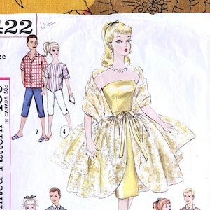 60's Barbie & Ken Clothes Pattern, Simplicity 4422, Fits Barbie (11.5"), Clothes: Party Dress with Over-skirt, Pedal Pushers, Pants, Coat