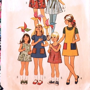 Girls&#39; Jumper Dress Pattern, Simplicity 9950, Size Girls 8, 70s Sundress  or Jumper with Neckline Variations