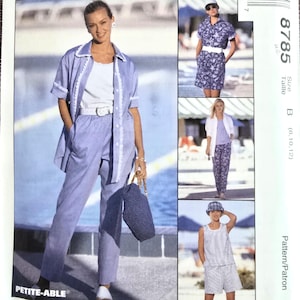 Vacation Clothes Pattern, UNCUT, McCall&#39;s 8785, Size 8-12, Summer Clothes:  Over Shirt, Top, Pull-on Pants and Shorts