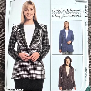 May include: A sewing pattern for a blazer with three different styles. The pattern is from McCall's Creative Woman's Sewing Patterns by Ramey Zeman. The pattern number is 8371.