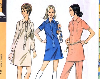 70s Mini Dress Pattern, McCall's 2280, Size 14, Dress in Two Lengths and Pants with Darts