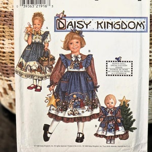 Girl Fancy Dress Pattern, UNCUT, Simplicity 8236, Childs Size 3-6, Daisy Kingdom Girl Dress & Pinafore with Matching Doll&#39;s (18&quot;) Dress