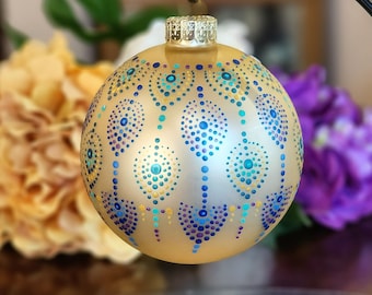Light Gold Dot Ornament, Dot Art Ornament, 4" Matte Glass Ornament, Mandala Glass Ornament, Original Design Painted Ornament