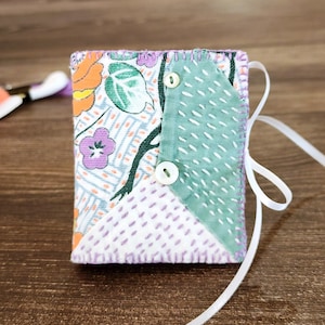 Mini Quilted Needle Book with Slow Stitch, 3-1/4&quot; x 2-3/4&quot;, Travel Size, Lovely Needle Book From Repurposed Quilt Pieces