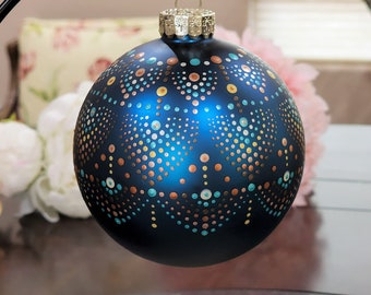 Southwestern Ornament, Dot Art Glass Ornament, 4", Mandala Glass Ornament, Original Design Painted Ornament, Mandala Dot Art Ornament,