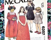Girl Dress Pattern, McCall's 6357, Size 5 (child), 70s Special Event Dress:  Dess with Soft Front and Back Pleats and Sleeve Variations
