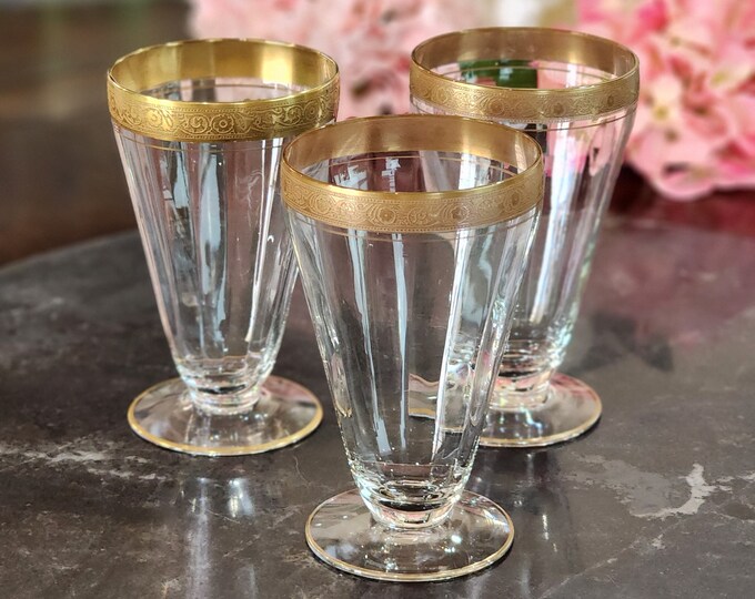 Gold Encrusted Footed Tumbler Glasses Three 53/8 Etsy