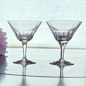 Fostoria Champagne Glasses, Two (4-7/8&quot;) Crystal Fostoria &quot;Moonbeam&quot; Champagne Glasses, Cut 856 Stem 6072