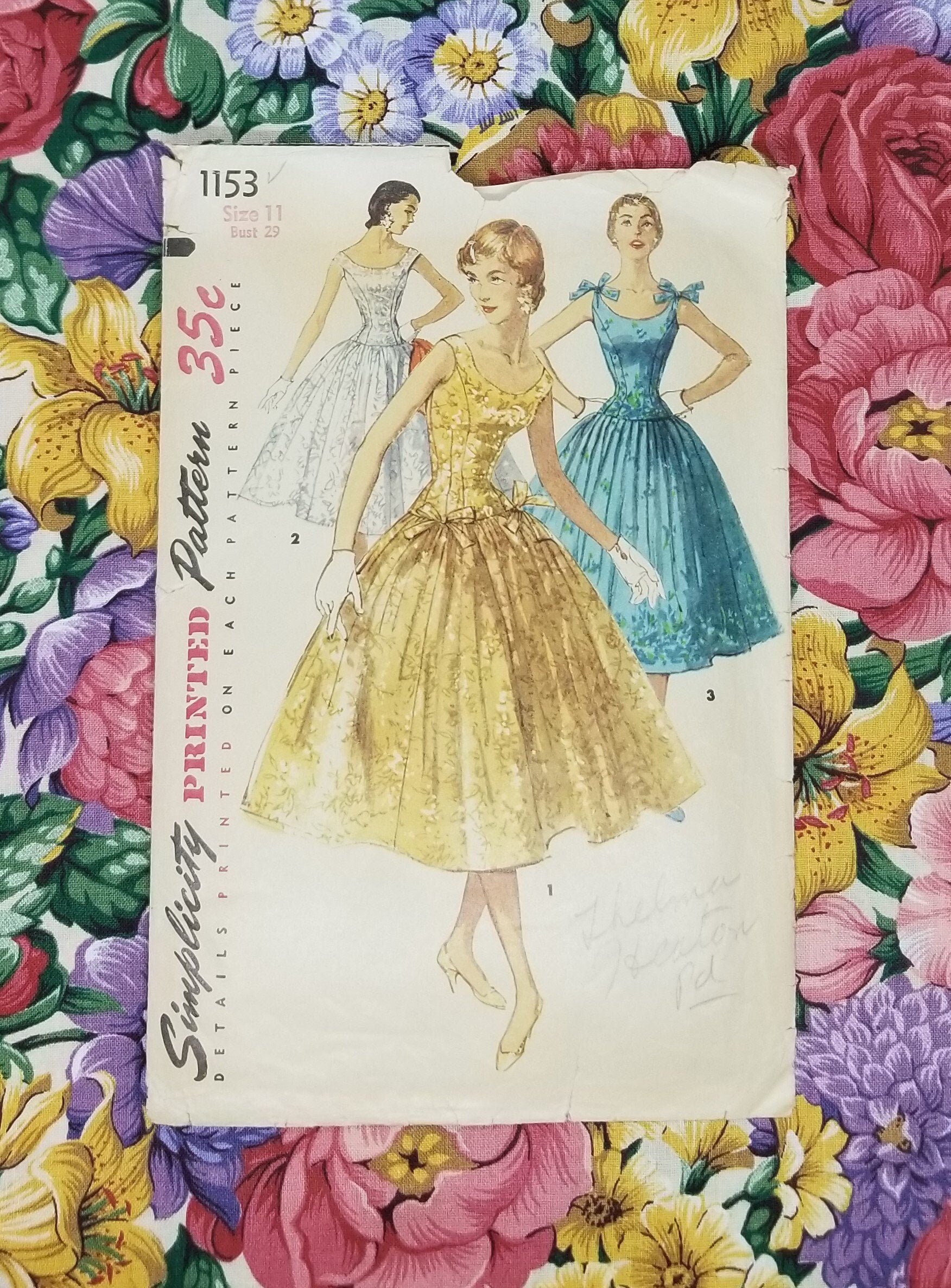 50s Prom Dress Pattern Simplicity 1153 Size 11 Evening Gown