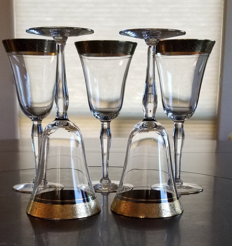 Vintage Wine Glasses Five Rambler Rose Glastonbury Glasses Etsy