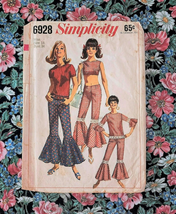 60s Flared Bell Bottom Pants, UNCUT, Simplicity 6928, Size 14, Hip