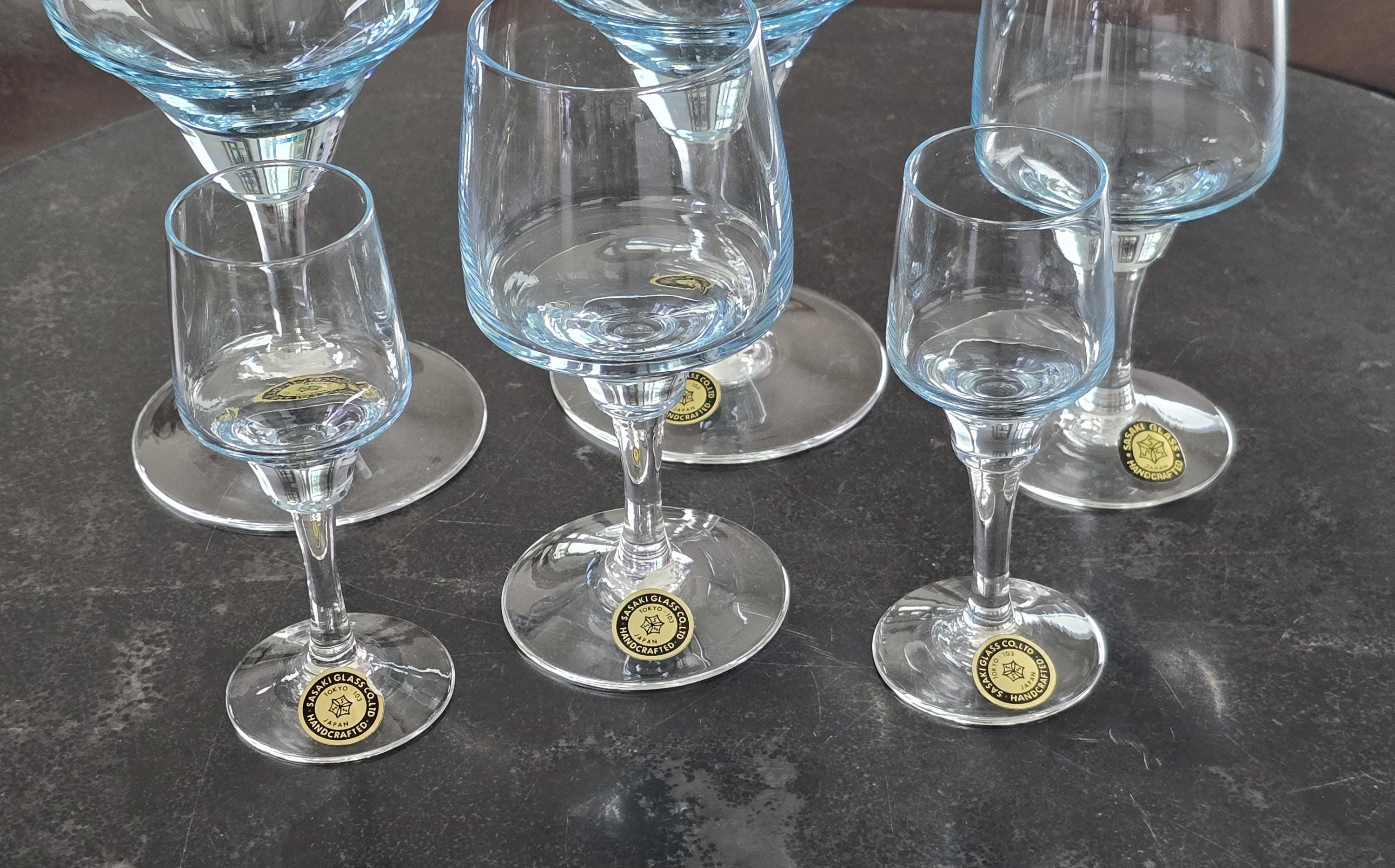 Six Sasaki Harmony Azure Glasses, Sasaki Blue - 2 Wine, 2 Water, 2