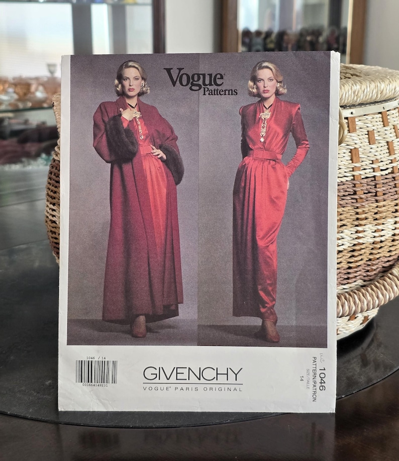 Elegant Long Coat & Dress Pattern, UNCUT, Vogue 1046, Size 14, Givenchy