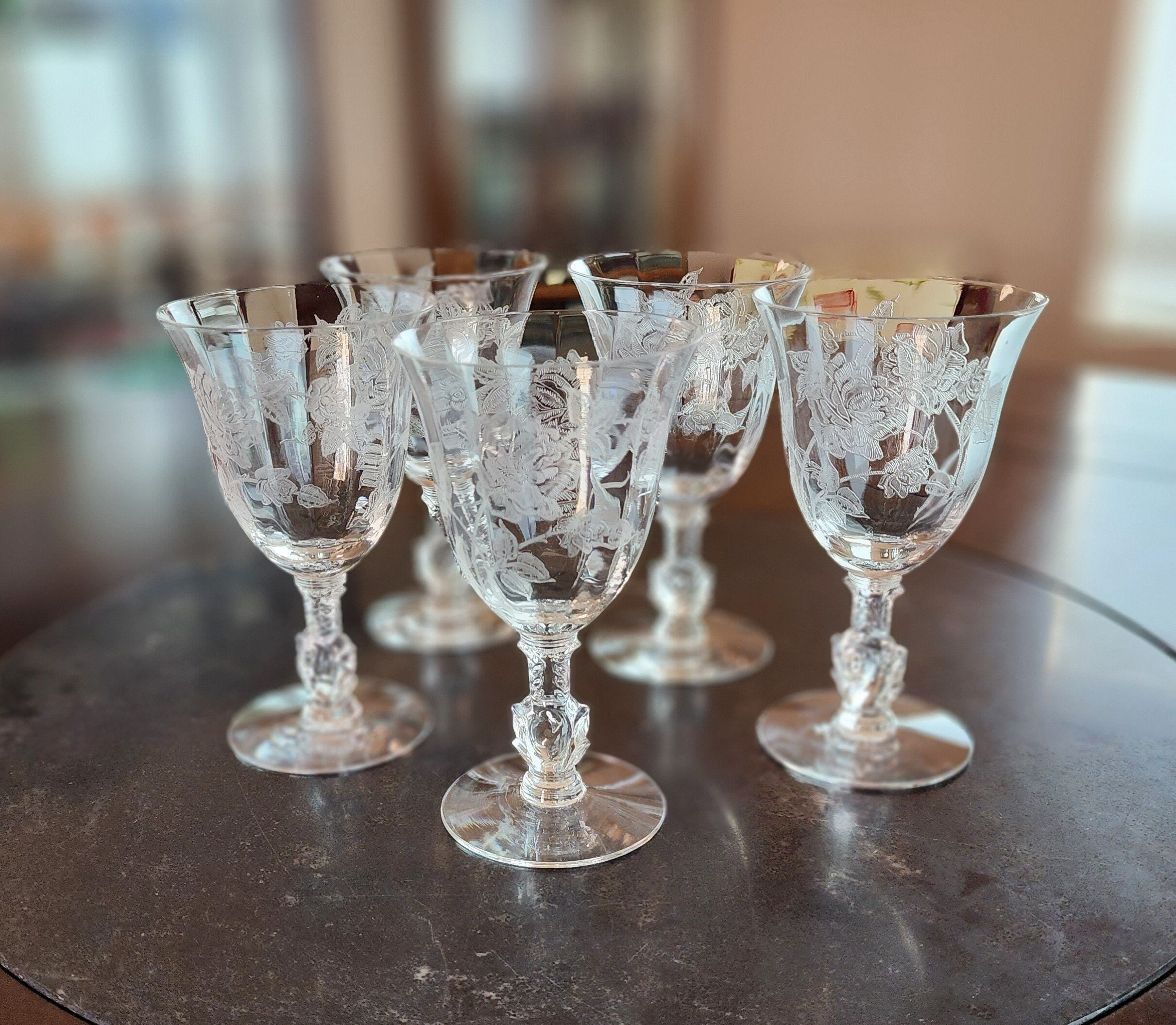BEAUTIFUL LOT OF 6 LEAD CRYSTAL WINE GLASS STEMWARE 1950´S GERMAN