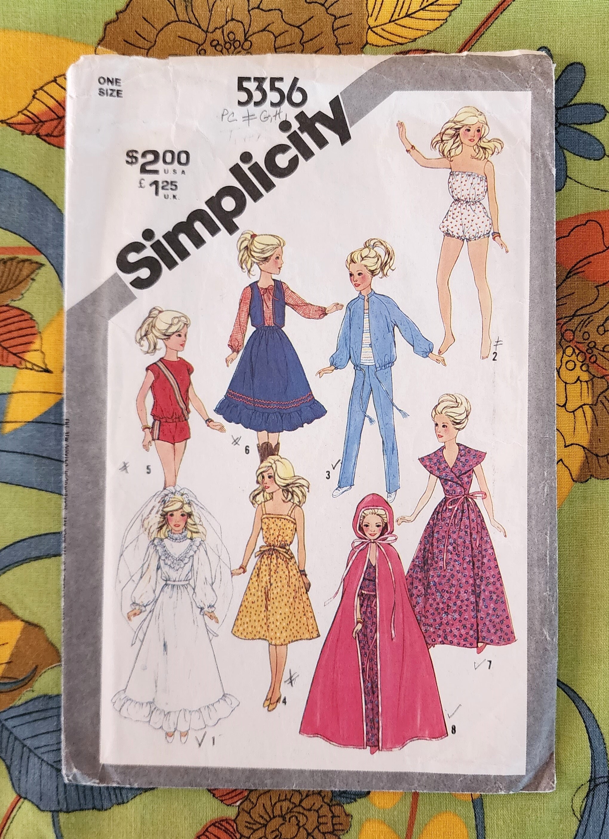 Doll Clothes Pattern Simplicity 5356 Fits Barbie 11.5 80 s Pants Jacket Dress Cape and Wedding Gown Etsy