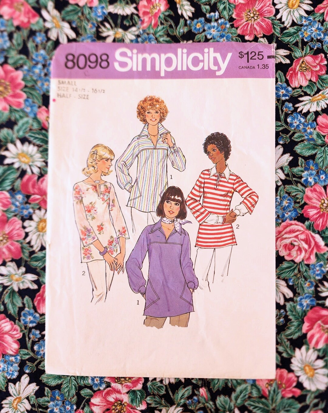 70s Tunic Pattern, Simplicity 8098, Size 14-1/2-16-1/2, Long Sleeve ...