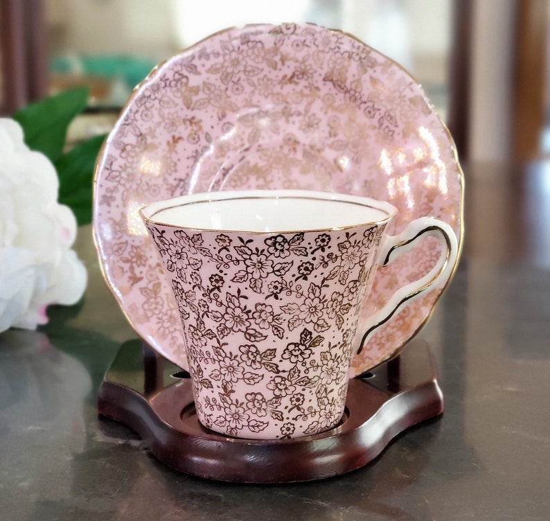 Pink Adderley Teacup Gold Floral Pink Teacup Vintage Etsy