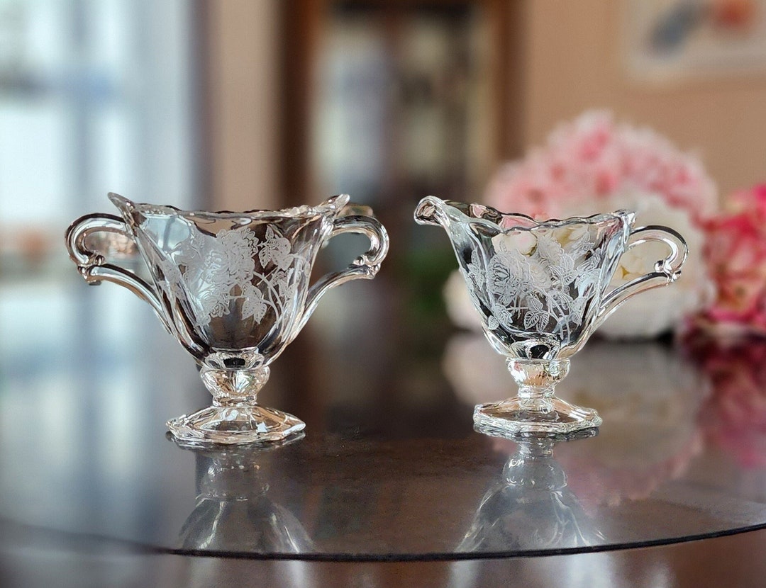 Heisey Rose Cream and Sugar Set Etsy