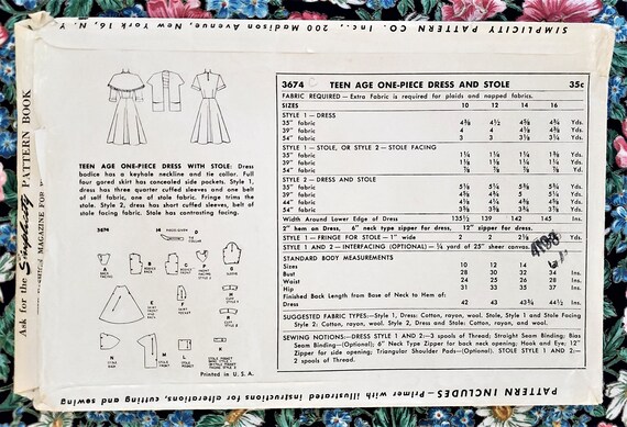 1950er Jahre Kleid Muster Einfachheit 3674 Grosse 12 50er Etsy