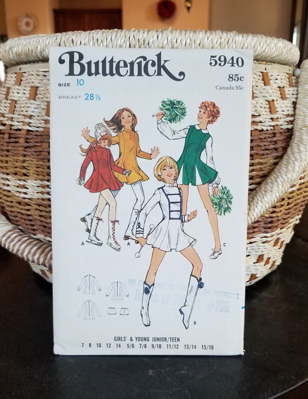 Cheerleader Costume Pattern, UNCUT, Butterick 5940, Girls Size 10, Girls Cheerleader Outfit
