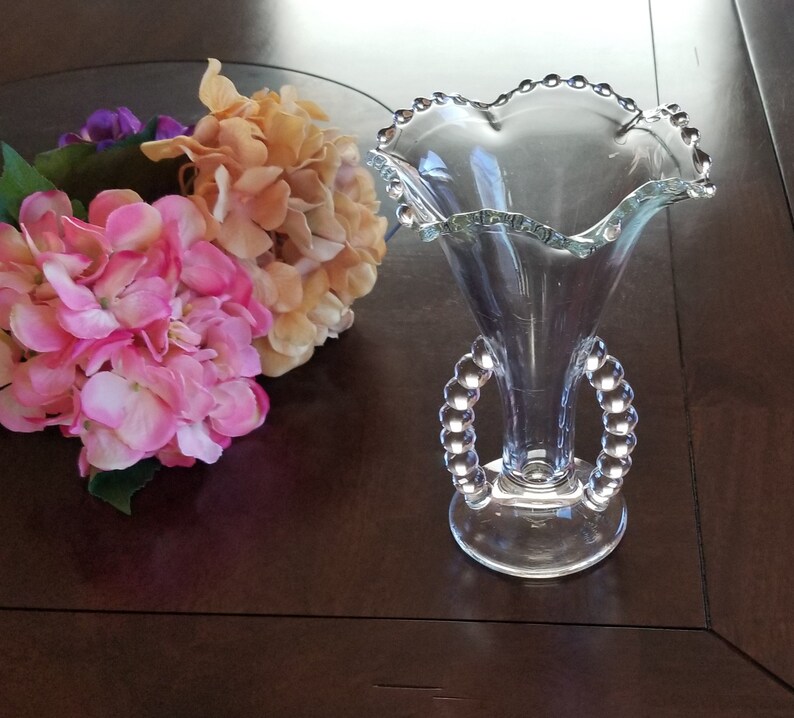Imperial Candlewick Crimped Vase Beaded Handled Vase Beads Etsy