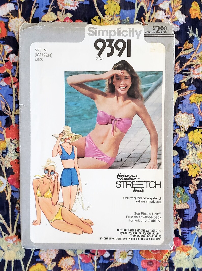 80s Swimsuit Pattern Bikini and Shorts Pattern Size 10-14 UNCUT Bathing-suit Pattern Simplicity 9391 Two Pieces Swimsuit