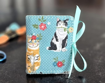 Mini Sitting Cats Handmade Needle Book, 3-1/4" x 2-5/8", Playful Posing Cats Handmade Needle Book