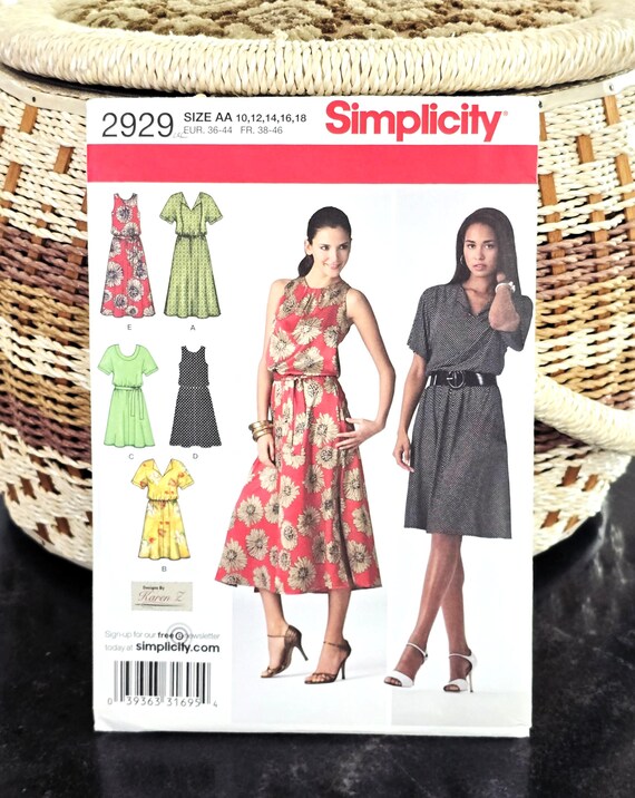 Day or Night Dress Pattern, UNCUT, Simplicity 2929, Size 10-18, Sleeveless or Short Sleeves, Bodice Options, Two Lengths