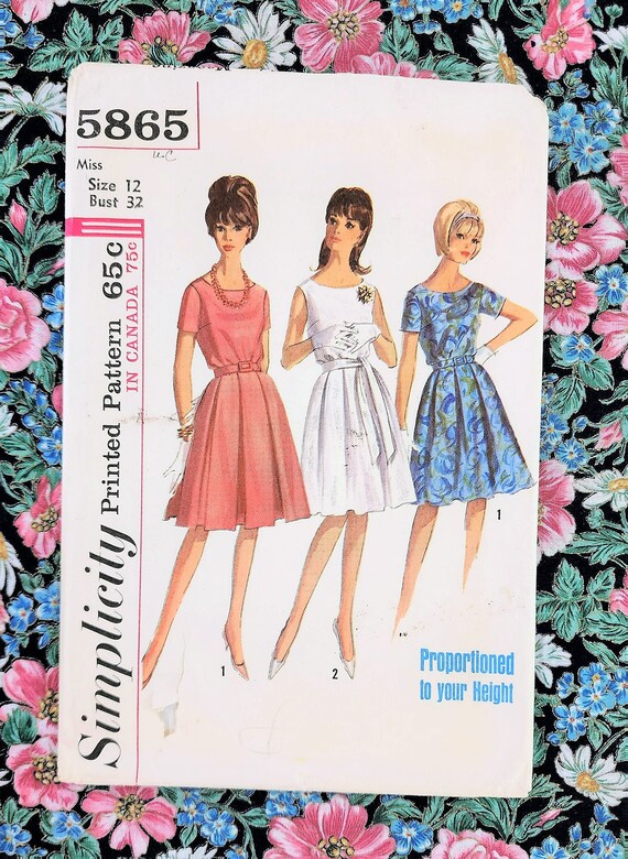 60's Date Night Dress Pattern, UNCUT, Simplicity 5865, Size 12, Softly Pleated Vintage Cocktail Dress
