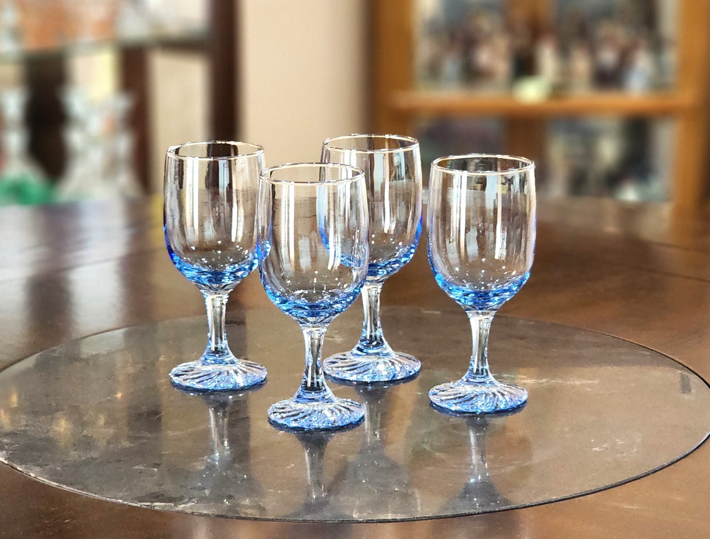 Set of 4 Libbey Rose Garden 22K Etched Wine Glasses