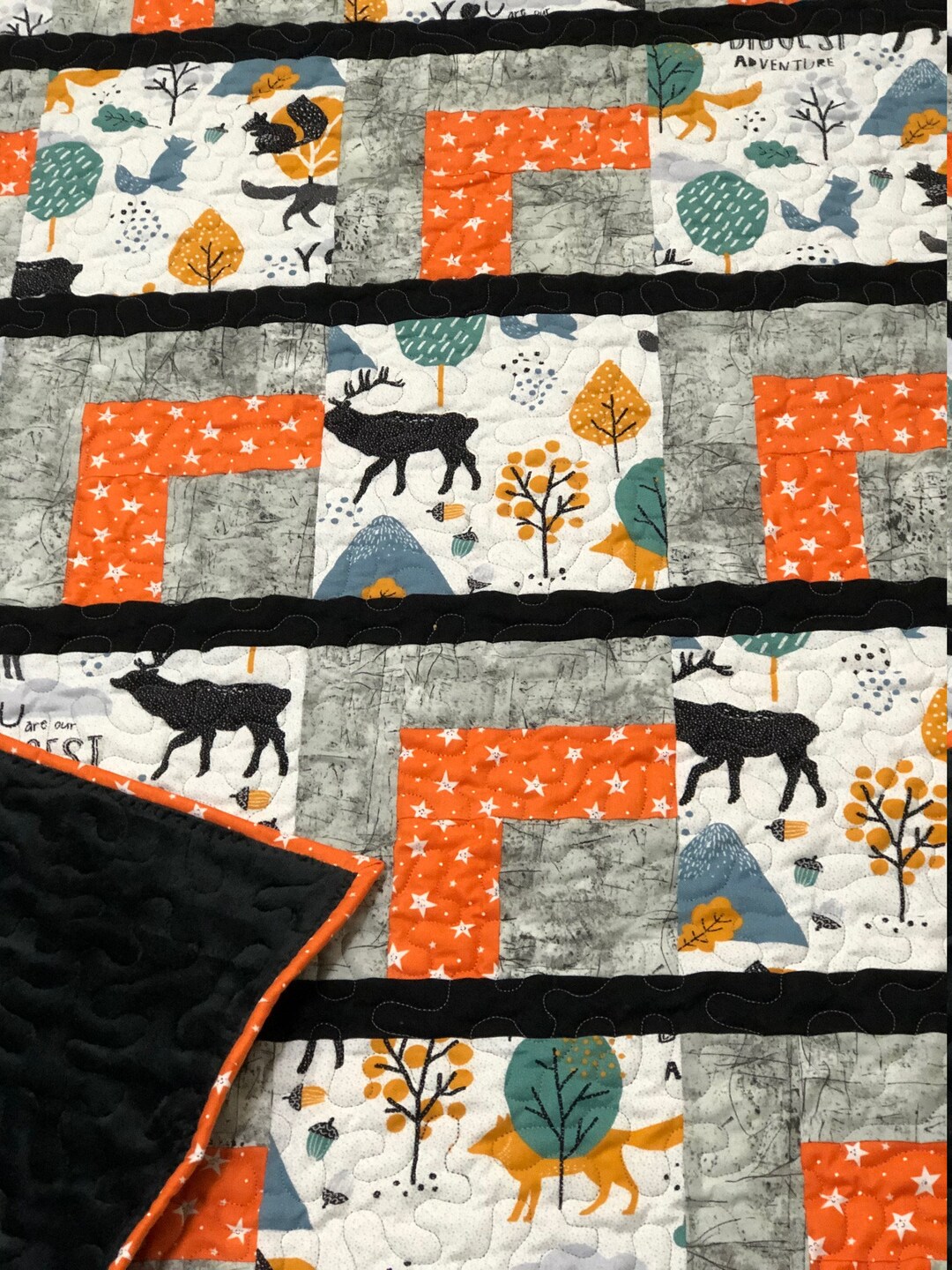 Deer Baby Quilt, Baby Blanket, Wilderness, Baby Shower, Baby Gifts