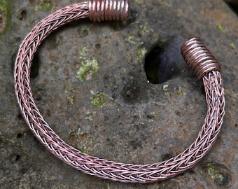 Viking knit torque bracelet in copper, adjustable cuff jewelry