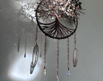 XL 3D Tree of Life Crystal Suncatcher, Copper Metal Art Dreamcatcher