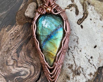 Wire wrapped Labradorite in copper