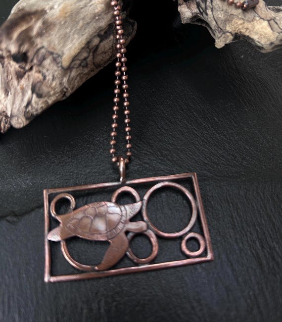 Copper Turtle Pendant, Onu Jewelry, Recycled Jewelry