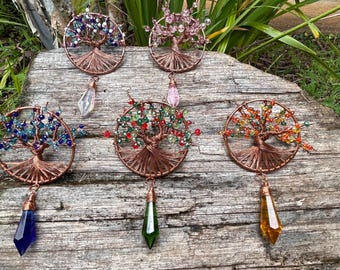 3D crystal wire tree of life suncatcher, tree sculpture, hanging decor, wire art, upcycled metal tree