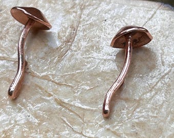 Handmade Upcycled Copper Mushroom Stud Earrings: Wire Jewelry