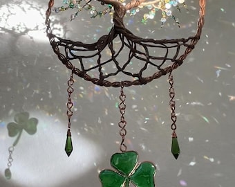 Upcycled Copper Tree of Life Suncatcher: Shamrock Garden Decor