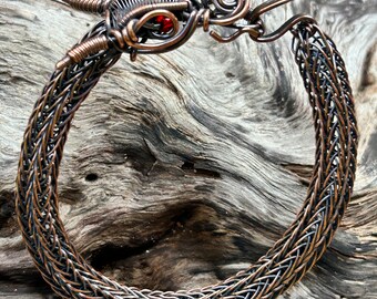 Dragon bracelet, viking bracelet, wire bracelet, dragon head , wire wrapped dragon, copper dragon