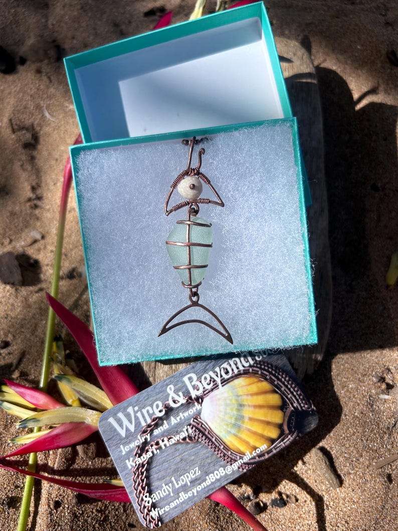 Fish Bone Inspired Necklace, Recycled Copper Jewelry, Wire Wrapped