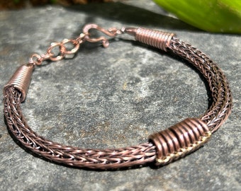 Handmade Upcycled Copper Viking Knit Bracelet