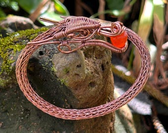 Torque Viking knit dragon cuff bracelet, copper jewelry