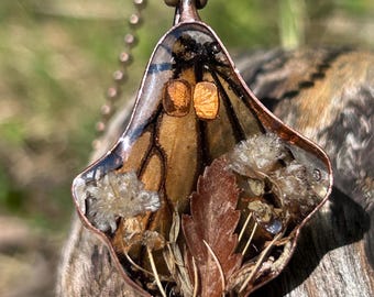 Monarch ghost pendant, copper jewelry, butterfly wing jewelry, pressed flowers necklace, specimen jewelry, whimsical ghost